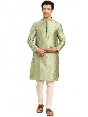 Men's Navy Blue Cotton Festive Wear Regular Fit Woven Design Kurta | Indian Wedding Wear Kurta