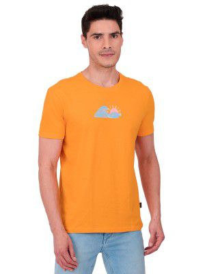 Men's Round Neck Regular Fit T-Shirt 100% Pure Cotton with Bio Wash (Yellow)