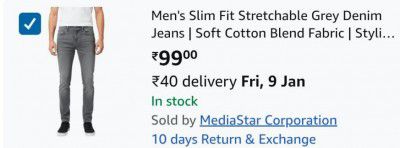Men's Slim Fit Stretchable Grey Denim Jeans | (in, Numeric, 32, Regular)