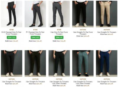 Men's Trousers up to 70% off Starting at ₹180