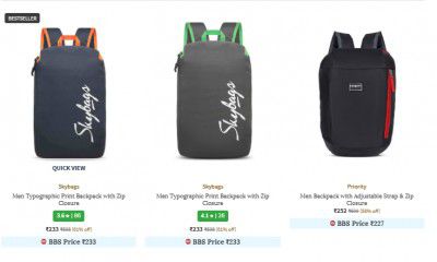 Ajio ; Upto 85% Off On Mens Backpacks Starts At ₹233