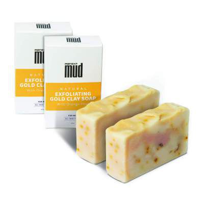 MensXP Mud Natural Handmade Exfoliating Gold Clay Soap With Orange Peel, Shea Butter & Peppermint Oil - Set of 2