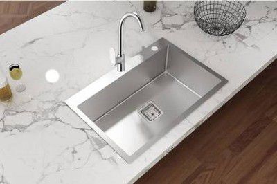 MESSINA (24 x 18" x 10" TAP HOLE) HANDMADE KITCHEN SINK 304 GRADE SINGLE BOWL Stainless Steel _A45 Vessel Sink  (Silver)