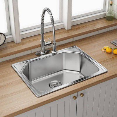 MESSINA Matte Finish Handmade 24X18X10 Kitchen Sink With Waste Coupling Vessel Sink  (SILVER)