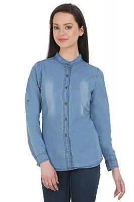 Mestara Womens Denim Dark Blue Designed Round Neck with Beads Tunic (Blue, XL)