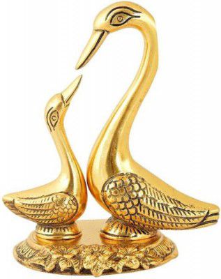 Metal Handicrafts Swan Pair / Kissing Duck Decorative Showpiece - 14 cm  (Aluminium, Multicolor)