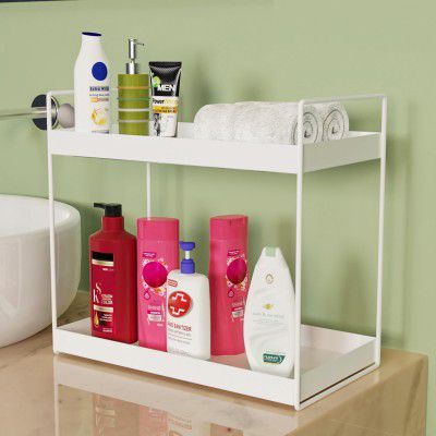 Metal Heavy 2-Tier Bathroom Countertop Organizer | Kitchen Spice Rack Standing Shelf Storage Shelf Organizer (White)(Pack of 1) (NHSP)