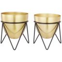 Metal Planters with Stand (Set of 2) | Suitable for Living Room and Bedroom Décor (Gold)...