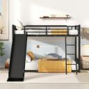 Metalmaster Metal Bunk Beds Twin Over Twin With Slide For Kids, Heavy Duty Twin Bunk Beds With Ladder For Girls Boys (Black) - Powder Coated...