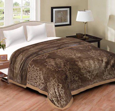 METRO LIVING Floral Double Mink Blanket for Heavy Winter (Microfiber, GOLDEN)