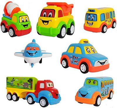 Metro Toys & Gift Set of 7 Unbreakable Friction Powered Cartoon Automobile Car Toys for Kids- Combo of 7pc
