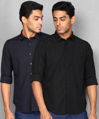 METRONAUT By Flipkart Men Regular Fit Solid Spread Collar Casual Shirt  (Pack of 2)