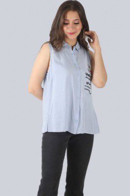 METRONAUT Casual Shoulder Straps Solid Women Light Blue Top