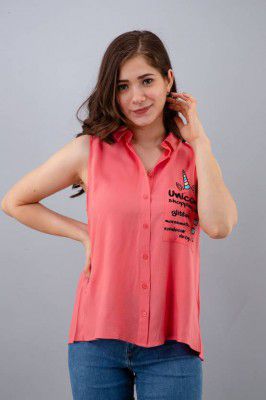 METRONAUT Casual Sleeveless Printed Women Pink Top