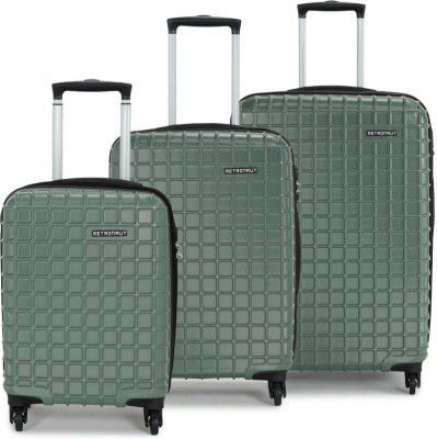 METRONAUT Hard Body Set of 3 Luggage 4 Wheels - Grid Set-3 (20"+24" +28") - Green