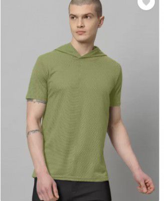 METRONAUT  Solid Men Hooded Neck Poly Cotton Light Green T-Shirt