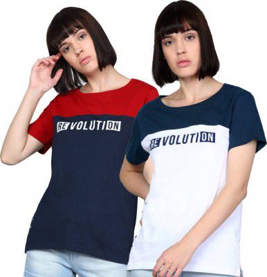METRONAUT Typography Women Round Neck Multicolor T-Shirt (Pack of 2)