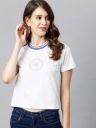 Metronaut Women White & Blue Printed T-shirt...