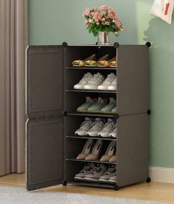 MEVIGO 6-Shelf-2-Door Plastic Cubort Shoe Rack Metal Shoe Rack  (Grey, 6 Shelves, DIY(Do-It-Yourself))