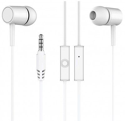 Meyaar R-Plus 2208 Edition Deep Bass Wired Durable Metal Earphones Headphones with Microphone in Ear Earbuds Noise Isolating Earphones Remote & Mic Headset Stereo Headphones for Android & iOS (White)