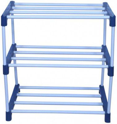 MEZIRE Open 3L Stand Collapsible Shoe Stand (Blue,White 3 Shelves) Metal, Plastic Shoe Stand  (Blue, 3 Shelves, DIY(Do-It-Yourself))