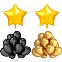 MezoKart Pack of 50 Metallic Latex Balloon 12 Inch for Birthday, Anniversary and Party Decoration (2 Golden Star, Golden-Black)...