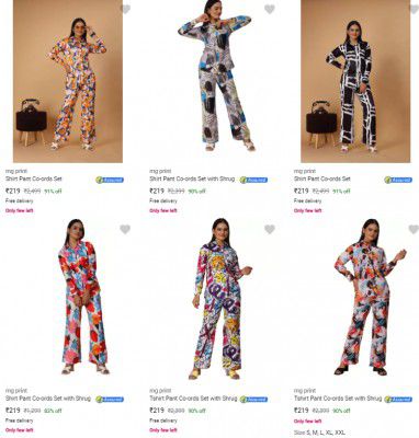 mg print Shirt Pant Co-ords Set Starts ₹291