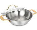 Michelangelo Stainless Steel Kadai, 24cm/ 2.5 litres Steel Kadai with Golden Riveted Handles, Heavy Bottom, Induction Kadai and Gas Ready, Silver...