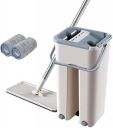 Microfiber Flat Mop with Bucket Cleaning Squeeze Hand Free Floor Mop, Extra 1 Reusable Mop Pads, Handle Scratch Mop...