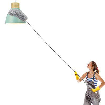Microfiber Telescoping Duster with Extendable Stainless Steel 100 inches Pole, Washable Bendable Head and Scratch-Resistant Cap Duster for House Cleaning, Ceiling Fan, Blinds, Furniture (Gray)