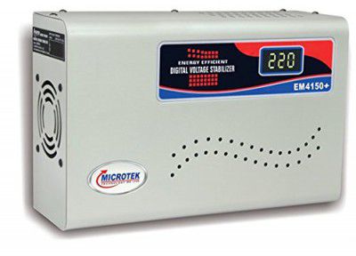 Microtek EM4150+ Automatic Voltage Stabilizer for AC up to 1.5 ton (150V-280V), Metallic Grey – Digital Display, Wall Mounted