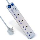 MICROTEK Spike Guard With Usb Charger, 1.5M Extension Cord, 4 Sockets (6A, 1500W) With 1 Switch, 5 Volts, White...