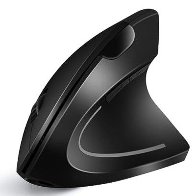 Microware Ergonomic Vertical Wireless Mouse, Rechargeable 2.4G USB Wireless Vertical Ergonomic Mouse, 800/1200 /1600 DPI, for Laptop, Desktop, PC, Computer, Notebook - Black