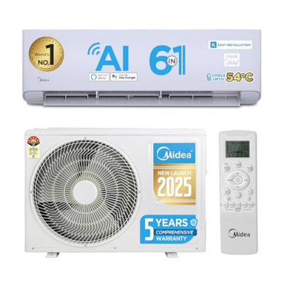 [Extra Rs 2424 Off] Midea 1.5 Ton 5 Star AI+ Wi-Fi Smart Inverter Split AC (Copper, 4 Way Swing Santis Pro-X DLX (Wi-Fi), MAI20SP5R35W0,White)