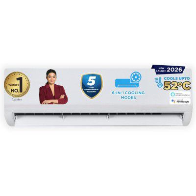 Midea 1 Ton 3 Star Wi-Fi AI Inverter Split AC (Copper, Convertible 6-in-1 with Smart Wi-Fi, 2026 Model, Santis Max DLX Wi-Fi - MAI12SD3R36W0, White)