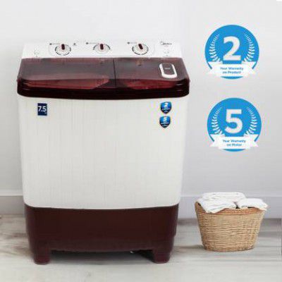 Midea 7.5 kg Semi Automatic Top Load Washing Machine Maroon, White  (MWMSA075PPG(MW))