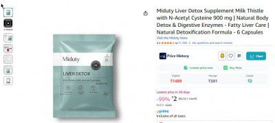 Miduty Liver Detox Supplement Milk Thistle with N-Acetyl Cysteine 900 mg | Natural Body Detox & Digestive Enzymes - Fatty Liver Care | Natural Detoxification Formula - 6 Capsules