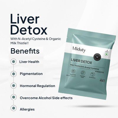 Miduty Liver Detox Supplement Milk Thistle with N-Acetyl Cysteine 900 mg | Natural Body Detox & Digestive Enzymes - Fatty Liver Care | Natural Detoxification Formula - 6 Capsules
