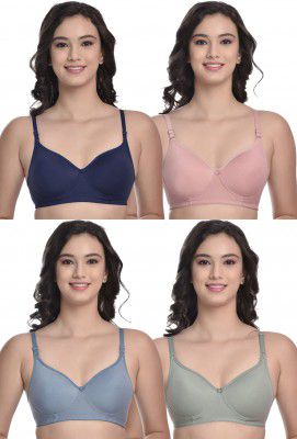 MiEstilo Women's Cotton Blend Lightly Padded Wirefree T-Shirt Bra Combo