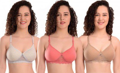 MiEstilo Women's Cotton Blend Lightly Padded Wirefree T-Bralette Bra Combo