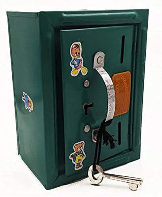 Mikha Piggy Bank Steel Locker, Gullak, Coin Box, Tijori for Kids 2 Compartments Money Saving Collecting ATM, Home Decor Showpiece Cute with 2 Keys, Multicolor, Small Size (15 x 11 cms)…