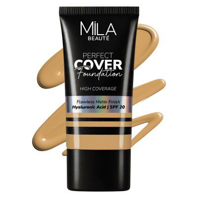 Mila Beauté Perfect Cover Foundation with Hyaluronic Acid & SPF 20 | High Coverage & Flawless Matte Finish