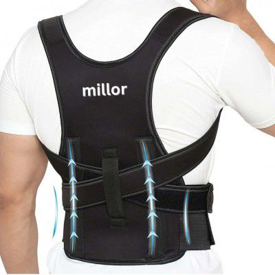MILLOR Posture Corrector For Men And Women Back Support Belt Back Pain Back Straight & Shoulder, Universal Free Size, Black