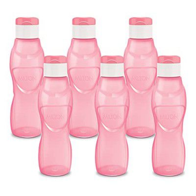 MILTON Ace Flip Plastic Water Bottle Set of 6, 1 Litre Each, Pink