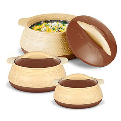 MILTON Adore Jr. Insulated Casserole, Set of 3, (410 ml, 740 ml, 1.25 Litre), Beige | BPA Free | Food Grade | Hot & Cold