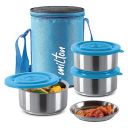 MILTON Ambition 3 Stainless Steel Tiffin, 3 Containers, 300 ml Each with Jacket, Blue | Odour Proof...