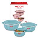 MILTON Aspire Jr. Set of 3 Serving Casserole Double Walled Inner Stainless Steel, (500 ml, 1000 ml,1500 ml), PU Insulated Kitchen Hot Pot, Keeps Food hot & Fresh for Roti, Biryani, Blue...