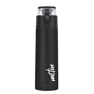 Milton Atlantis 400 Thermosteel Insulated Water Bottle, 350 ml, Black | Hot and Cold