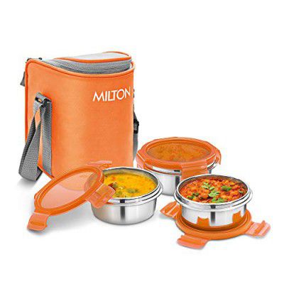 MILTON Cube 3 Lunch Box, 300 ml, Set of 3, Orange