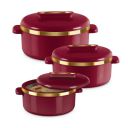 MILTON Curve Inner Stainless Steel Casserole Set of 3 (450 ml, 840 ml, 1300 ml), Maroon ...